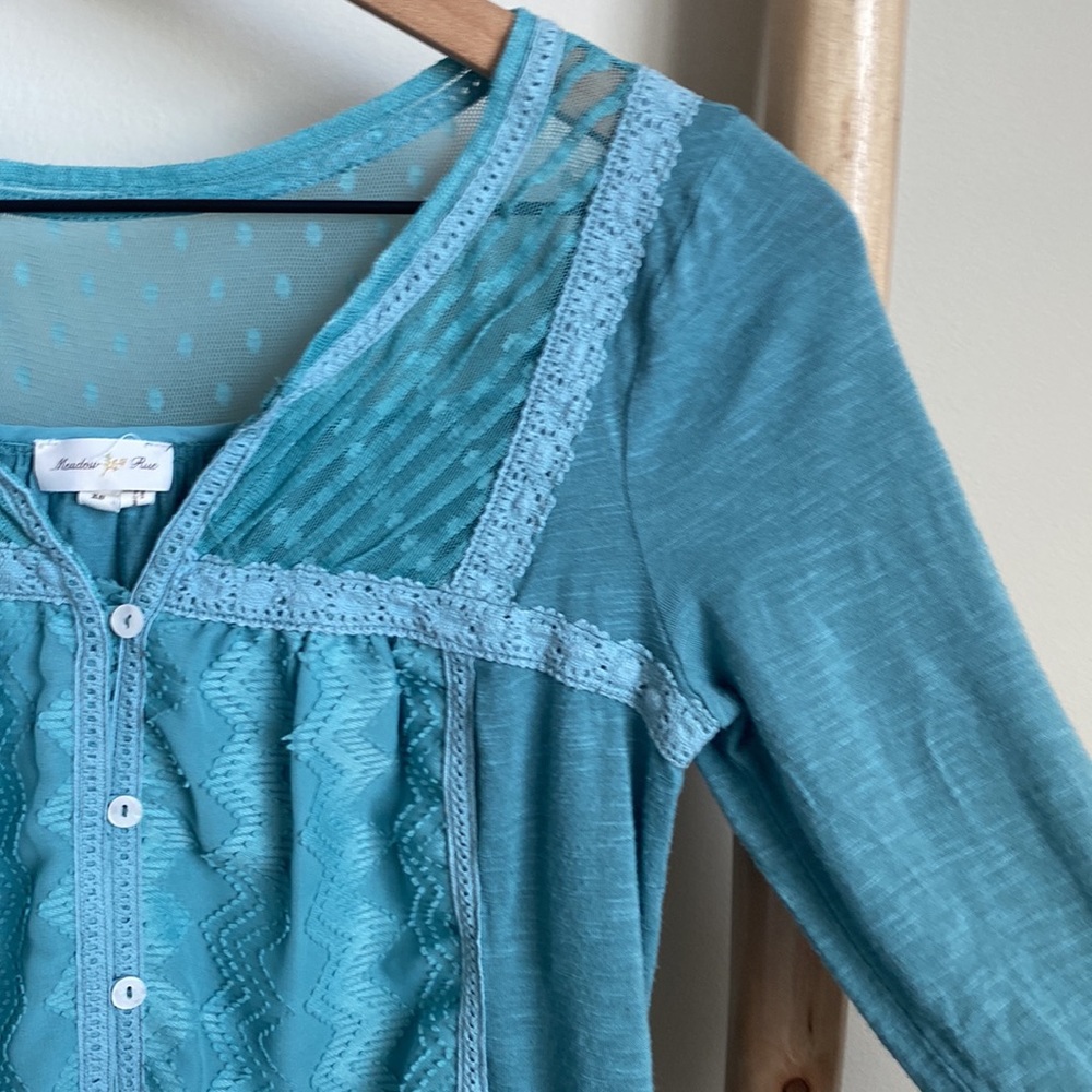 Anthropologie meadow rue teal long sleeve peasant blouse - Picture 3 of 8